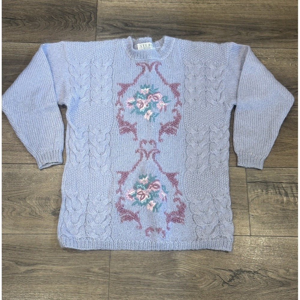 Vtg Studio by Michelle Stuart Mohair Blend Sweater Floral Knit Cottagecore Large - Picture 2 of 5